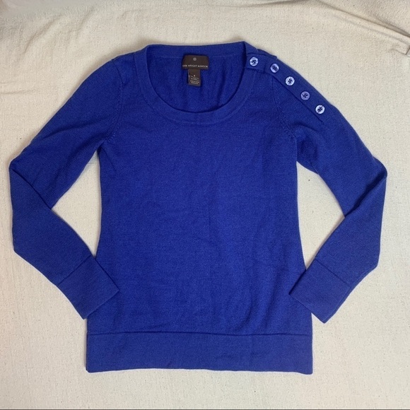 Fenn Wright Mason Blue merino wool Button shoulder Sweater - Picture 1 of 5